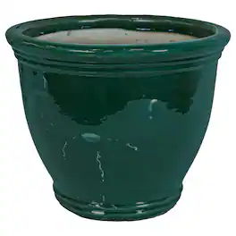 Sunnydaze - 15 in Studio High-Fired Glazed Ceramic Planter - Dark Green