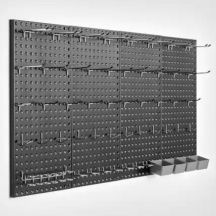 Front. VEVOR - Metal Pegboard Panels,24" x 12" Pegboard,4 Panels,Heavy Duty Peg Board Wall Organizer with Accessories,for Living Room - Black.