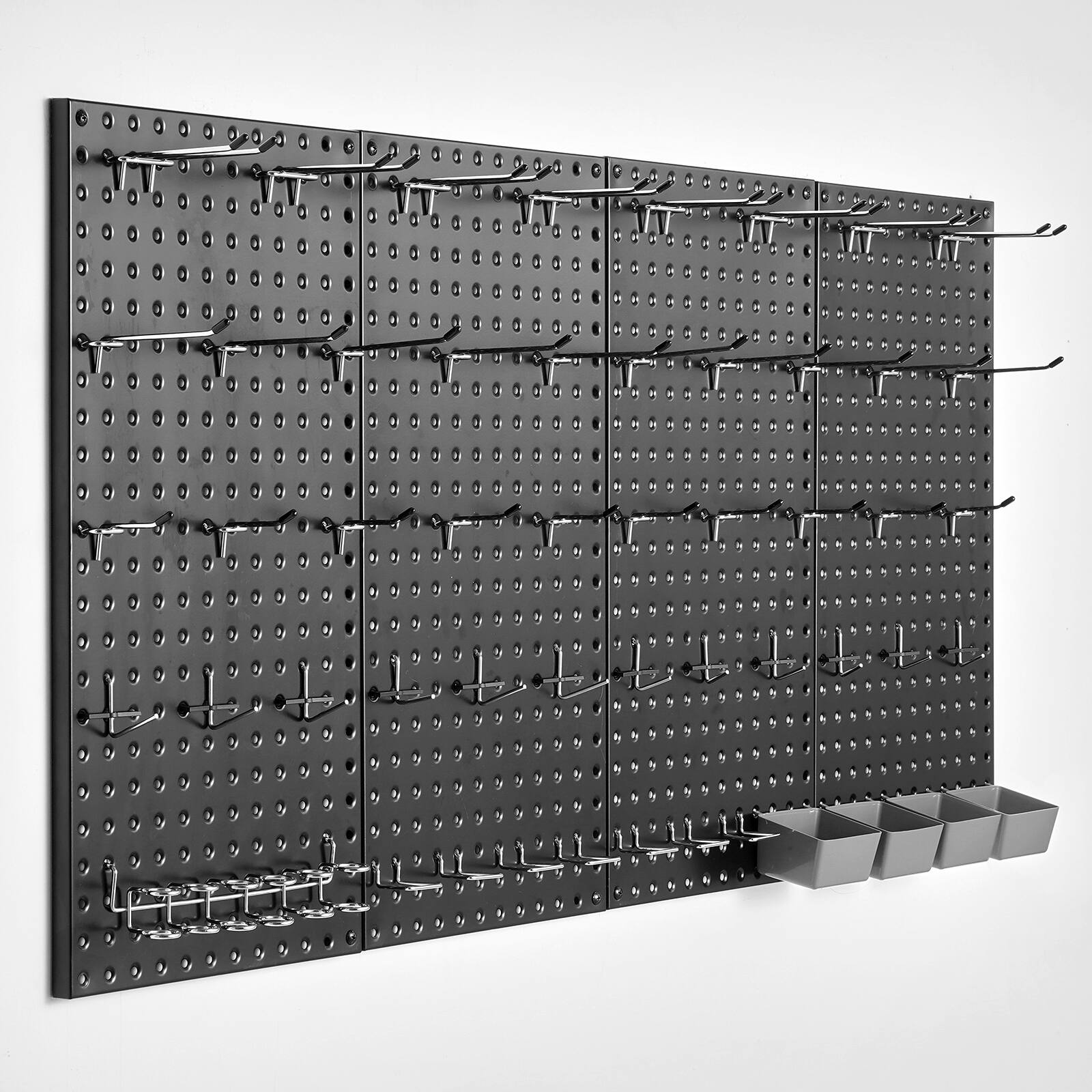 Front. VEVOR - Metal Pegboard Panels,24" x 12" Pegboard,4 Panels,Heavy Duty Peg Board Wall Organizer with Accessories,for Living Room - Black.