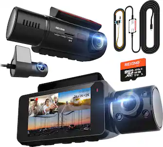 Rexing - V33 3 Channel 1440p+1440p+1440p Resolution Dashcam with Front, Cabin and rear camera, GPS, Mobile App, Parking Monitor - Black