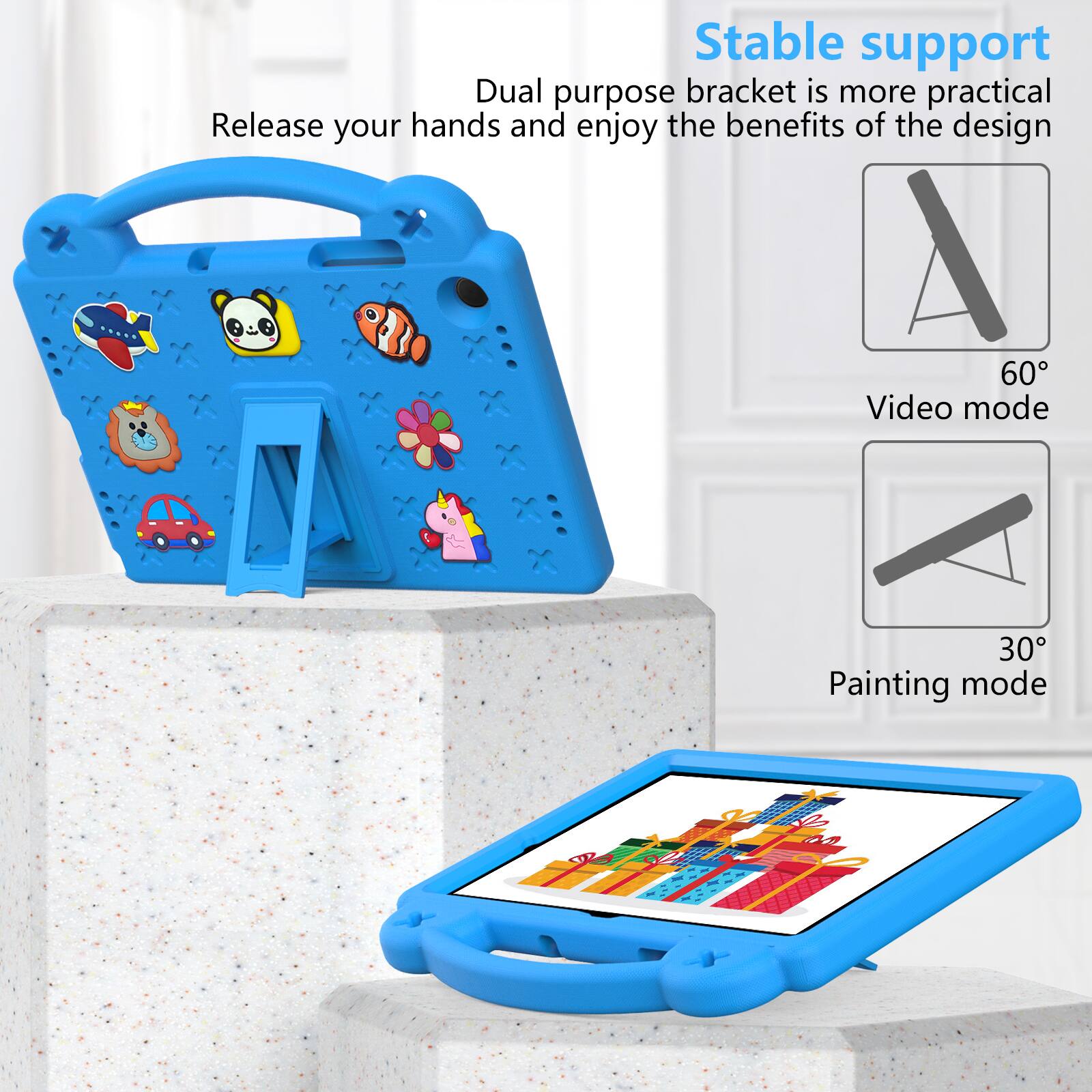 Stable support  
Dual purpose bracket is more practical  
Release your hands and enjoy the benefits of the design  

60° Video mode  
30° Painting mode