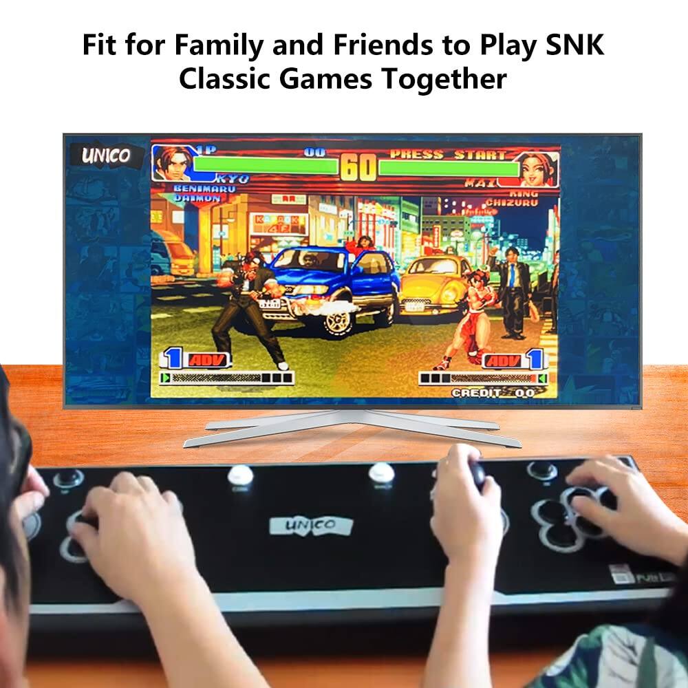 Fit for Family and Friends to Play SNK Classic Games Together

UNICO YO BENEMARU DASMON 00 PRESS START 60 MAT GING CHIZURU BPoderla 1 ADV 1 ADV KI CREDIT 00 UNICO PUB