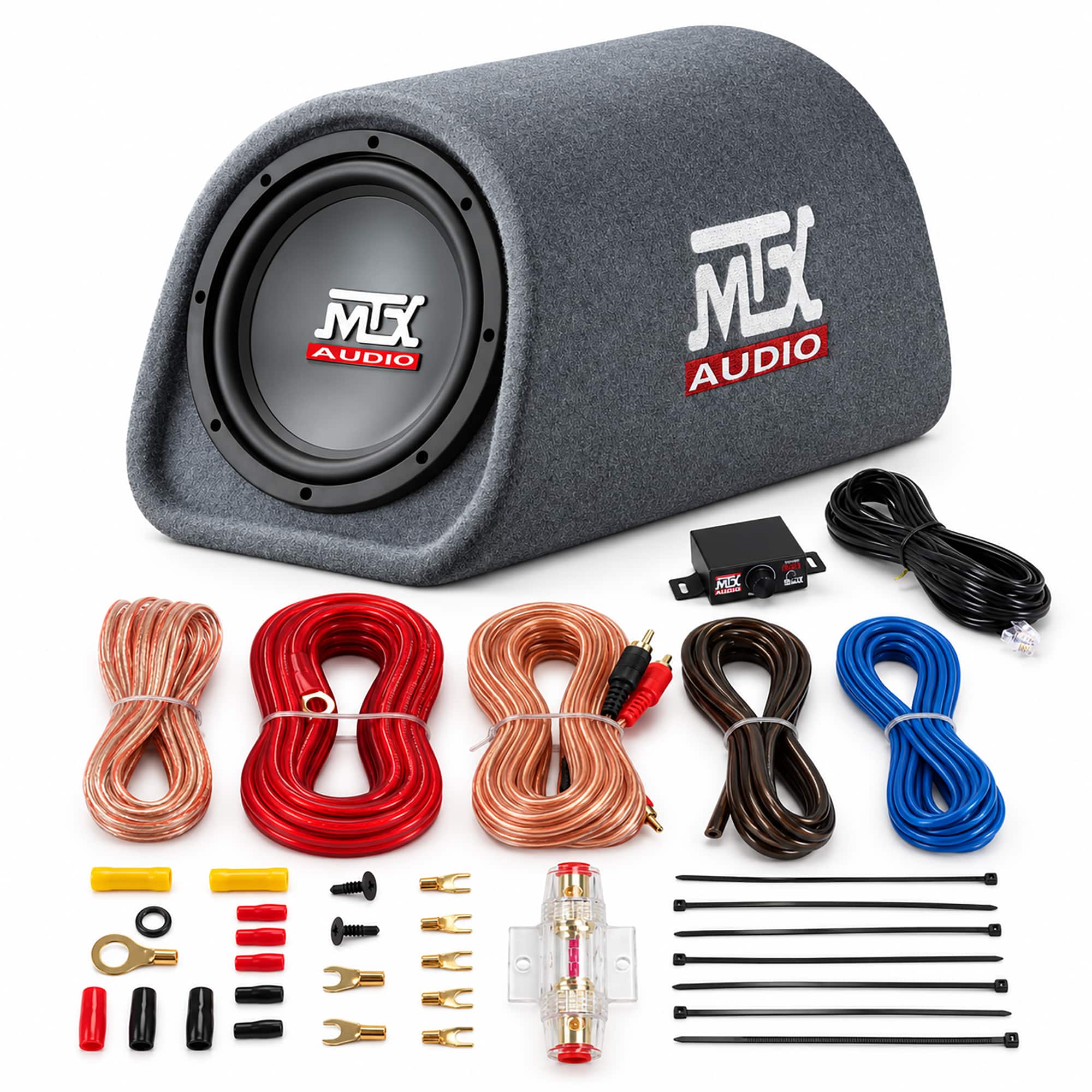 MTX - AUDIO RT8PT 8" 240W Car Subwoofer & Soundstorm AKS8 8 Gauge Amp Wiring Kit - Black