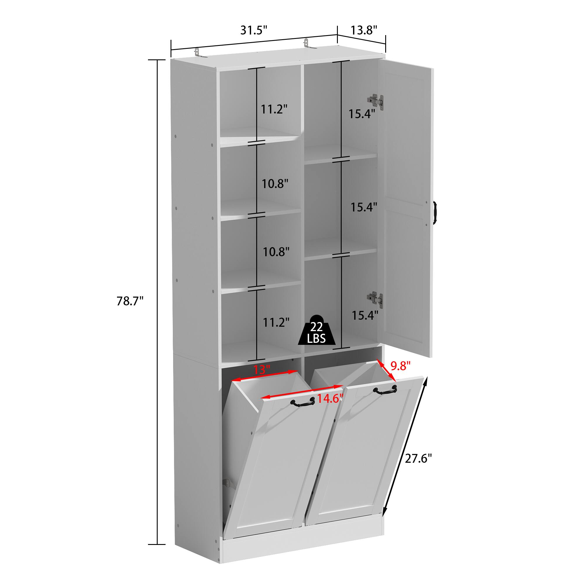 31.5"  
13.8"  
11.2"  
15.4"  
10.8"  
15.4"  
10.8"  
78.7"  
11.2"  
22 LBS  
15.4"  
13"  
9.8"  
14.6"  
27.6"