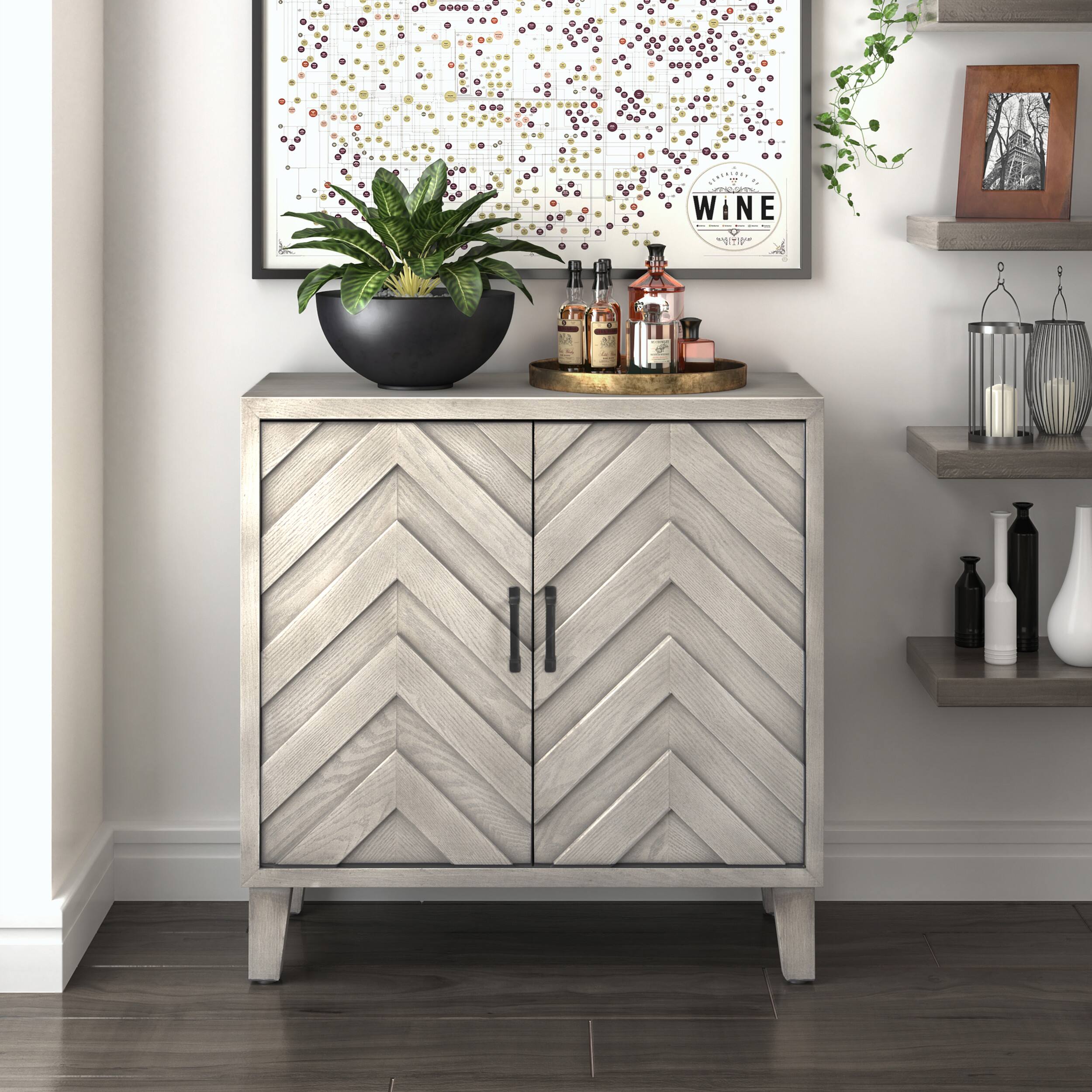 Angle. Finch - Friedman Bar 2-Door Cabinet with Wine Storage - Gray.