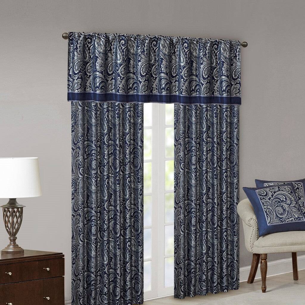 Left. BreeBe - Jacquard Curtain Panel Pair(2 Pcs Window Panels) - Navy.