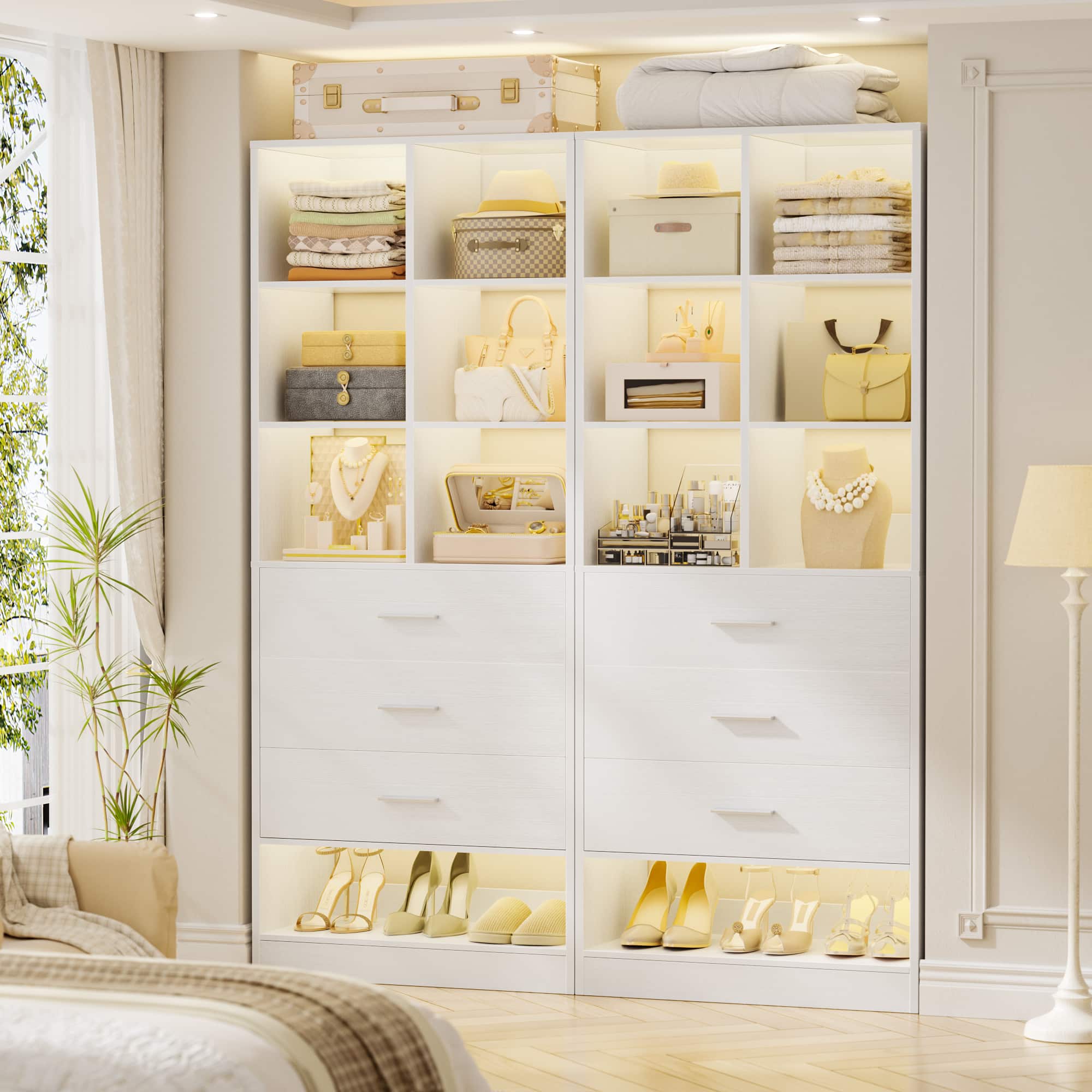 Aheaplus - 47.2" Wardrobe System with 6 Drawers and 12 Cube Storage, Modular Walk-in Closet Organizer for Closet, Bedroom - White