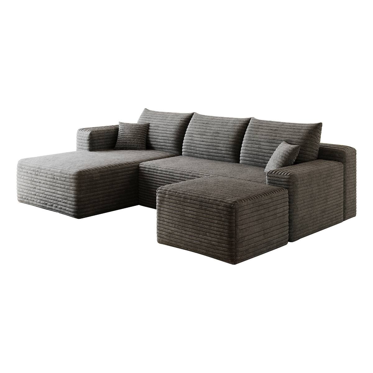 Alt View 6. Ropilly - Ropilly 95 Inch U Shaped Sectional Sofa with Ottoman, Modern Minimalist Dark Grey Corduroy Couch - Dark Grey.
