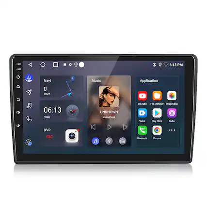 MIC 6:13 PM HST
Navi 0 km/h
Music
Application
06:13 Friday
UNKNOWN UNKNOWN
YouTube Video File Manager ImageScan Play Store Radio DVR REC Bluetooth Chrome