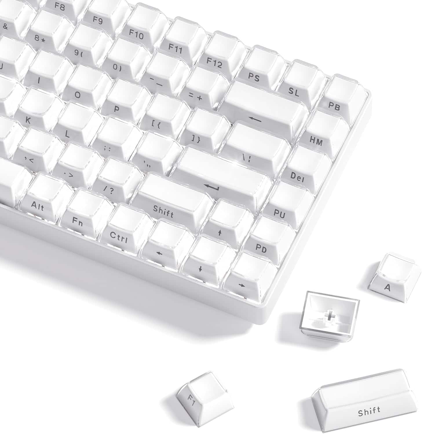 Womier - Jelly Keycaps,Side Printed Elegant Crystal Key caps for Most US Layout Cherry Gateron MX Switch Mechanical Keyboard - White