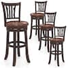 Front. Gymax - Gymax 30'' Bar Height Swivel Bar Stools Set of 4 w/Back & Faux Leather Seat - Brown.