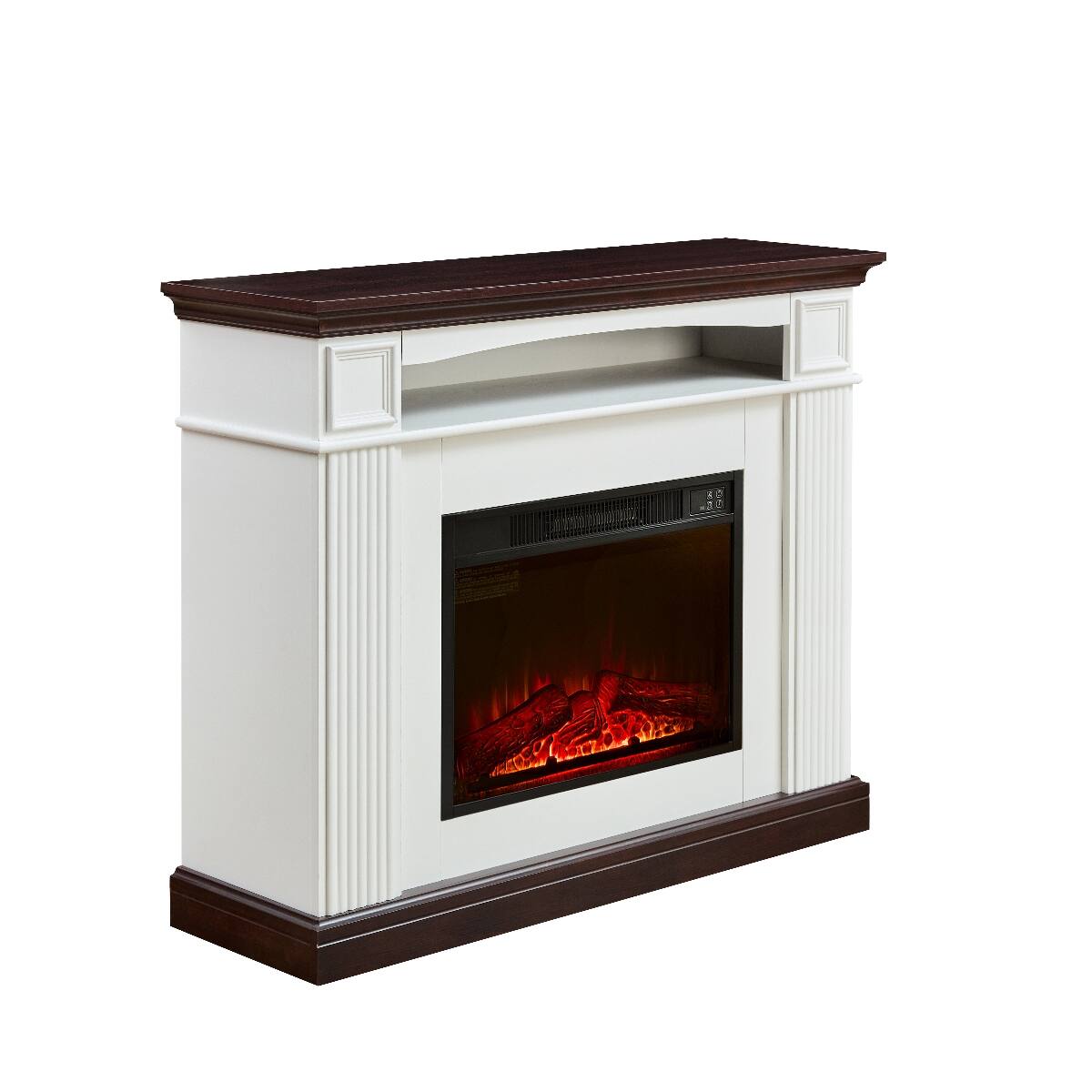 Alt View 1. Loheer - Loheer Freestanding Electric Fireplace with Mantel 23 Inch Insert Cherry White MDF - Cherry, White.