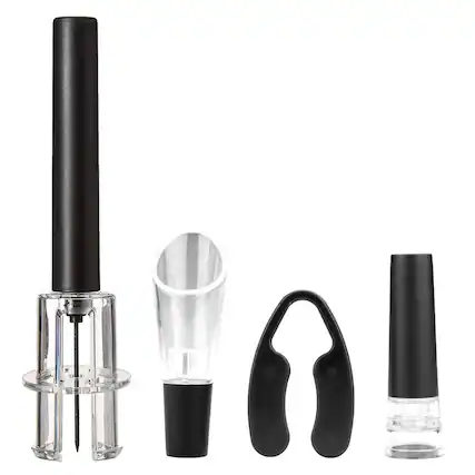 Front. Brentwood - Brentwood Air Pump Wine Bottle Opener with Foil Cutter, Vacuum Stopper, Aerator Pourer - Black.