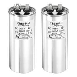 Unique Bargains - 2pcs CBB65 Capacitor 60uF 450V Run Round for AC Motor Start HVAC Compressor Generator Air Condenser - Silver