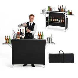 VEVOR - Folding Portable Bar Table, 43.3 x 15.4 x 34.6 in, with Carry Bag, Storage Shelf, and Detachable Skirt, Quick and Easy - Black
