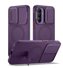 SURITCH - Phone Case for Samsung Galaxy A57 5G, Compatible with MagSafe, Shockproof Bumper Cover with Camera Cover & Kickstand - Dark Purple