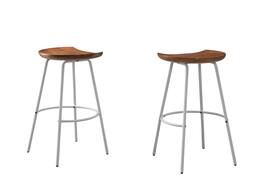 LuXeo - Milano 24" Steel Legs Barstool with Solid Wood Finish, White-Walnut (Set of 2) - White/Walnut