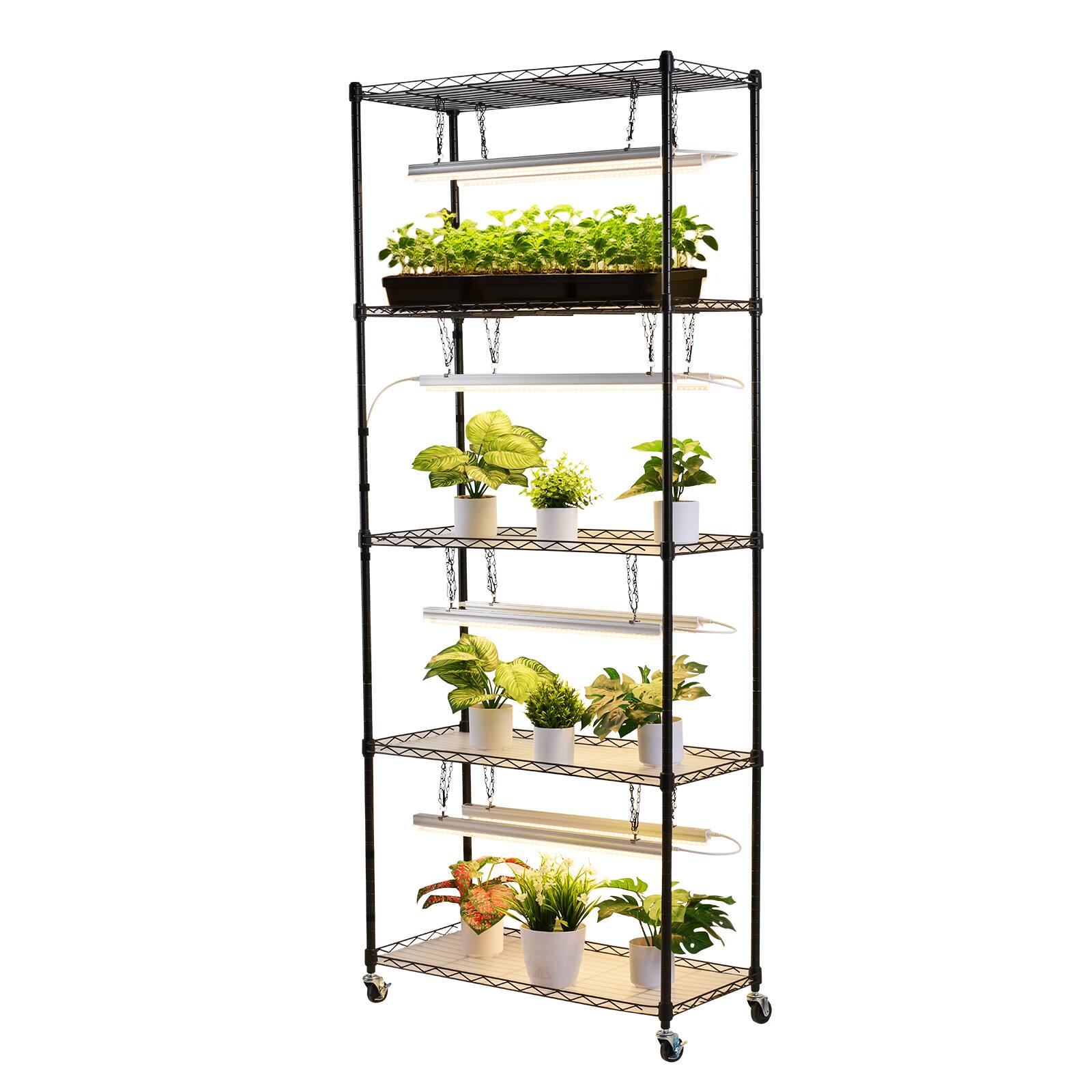 Alt View 5. VEVOR - Plant Shelf with Grow Light, 6-Tier Indoor Plant Stand, 71 in Tall Plants Display Rack with Wheels & 4/9/14H Timer - Black.