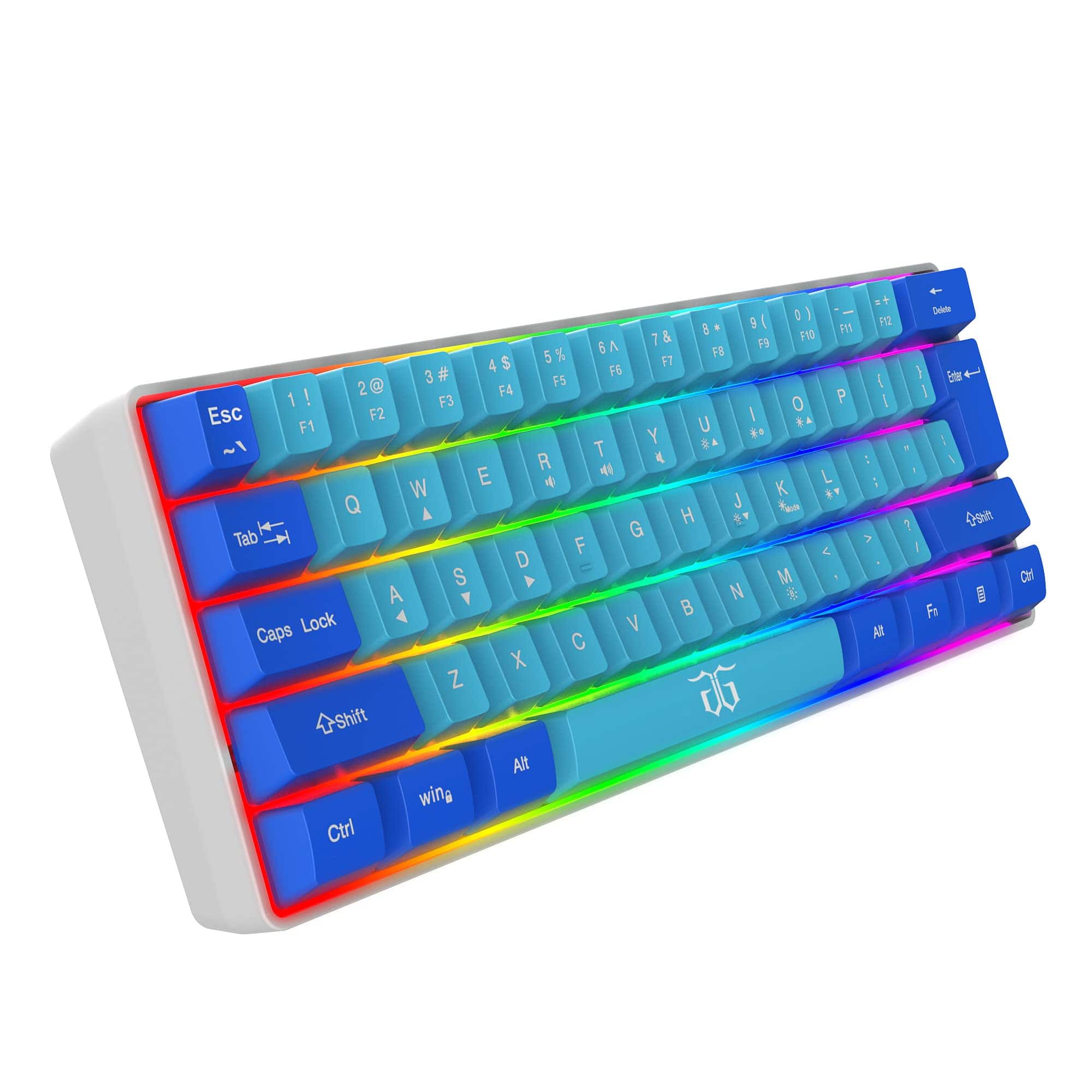 Stamp n Camp - 60% Wired Gaming 61 Keys Rgb Backlit Wrist Rest Ultra-compact Mini Waterproof For Pc Computer Gamer Classic 60% Compact - Blue and Wathet