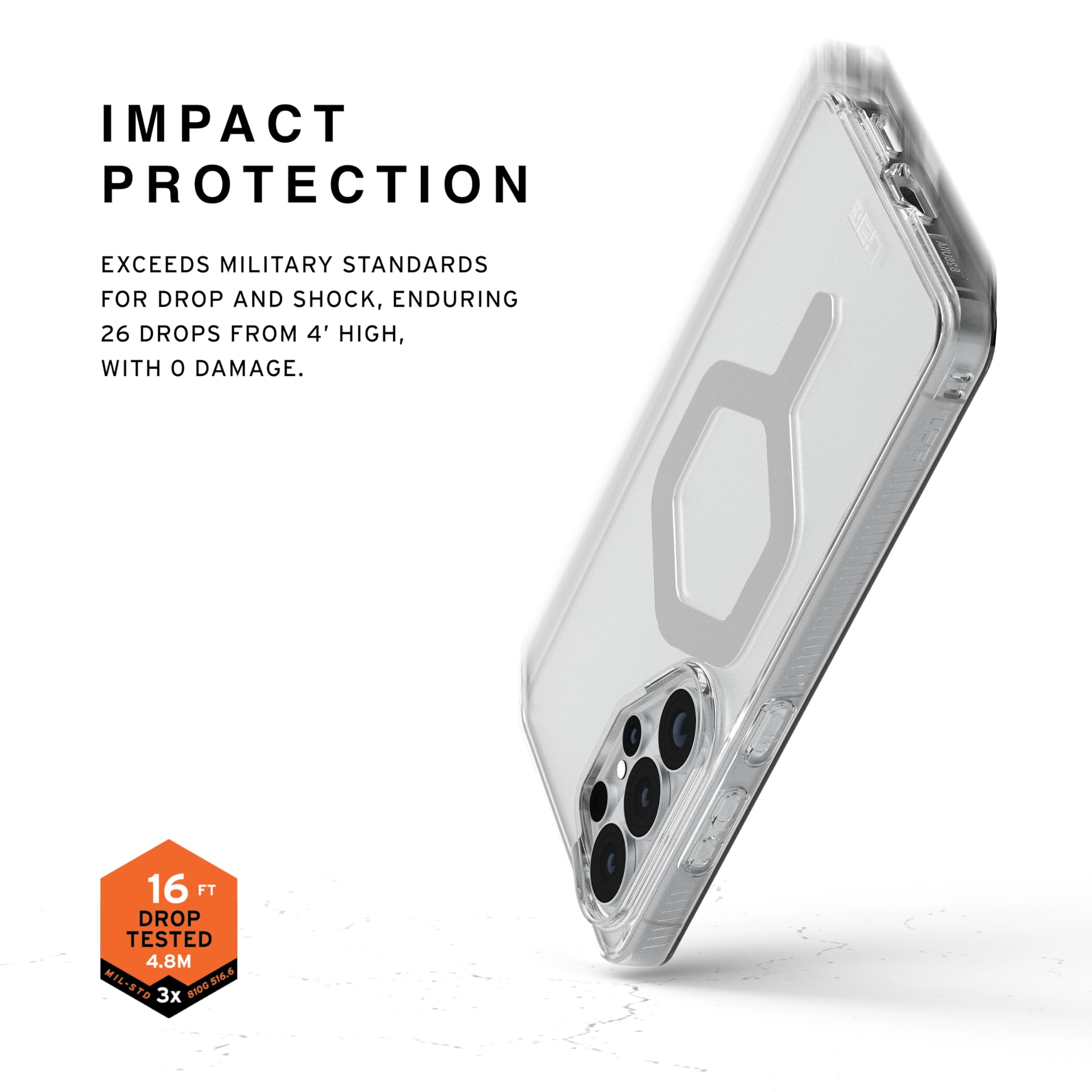 IMPACT PROTECTION

EXCEEDS MILITARY STANDARDS FOR DROP AND SHOCK, ENDURING 26 DROPS FROM 4' HIGH, WITH 0 DAMAGE.

16 FT DROP TESTED 4.8M

MIL-STD 8100.516.6 216.6 TO 3x B1D0
