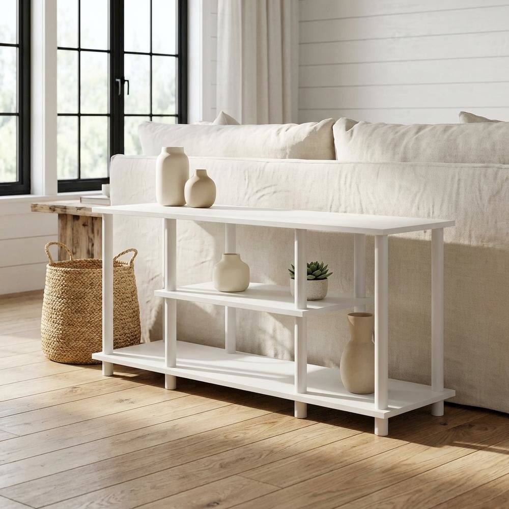 Alt View 1. FurniFact - White 3-Tier TV Stand with Spacious Shelving and Durable Wood Finish - White.