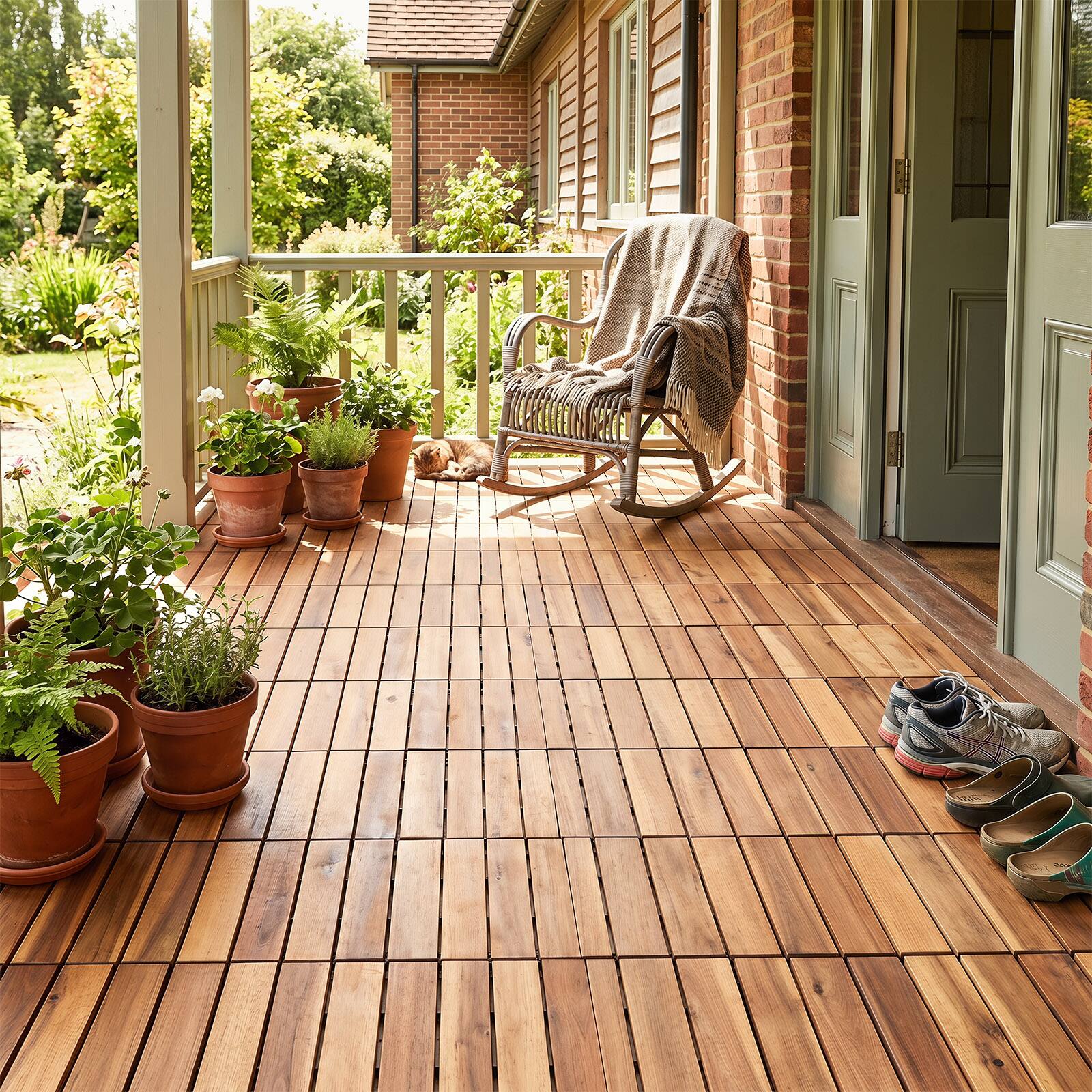 Alt View 3. Costway - Costway 12" x 12 Acacia Wood Interlocking Deck Tiles, 54 PCS Waterproof Flooring Tiles - Natural.