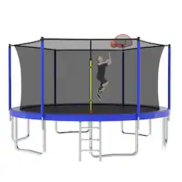 Anysun - 14FT with Safety Enclosure Net Outdoor Backyards Large Recreational Trampoline - Blue