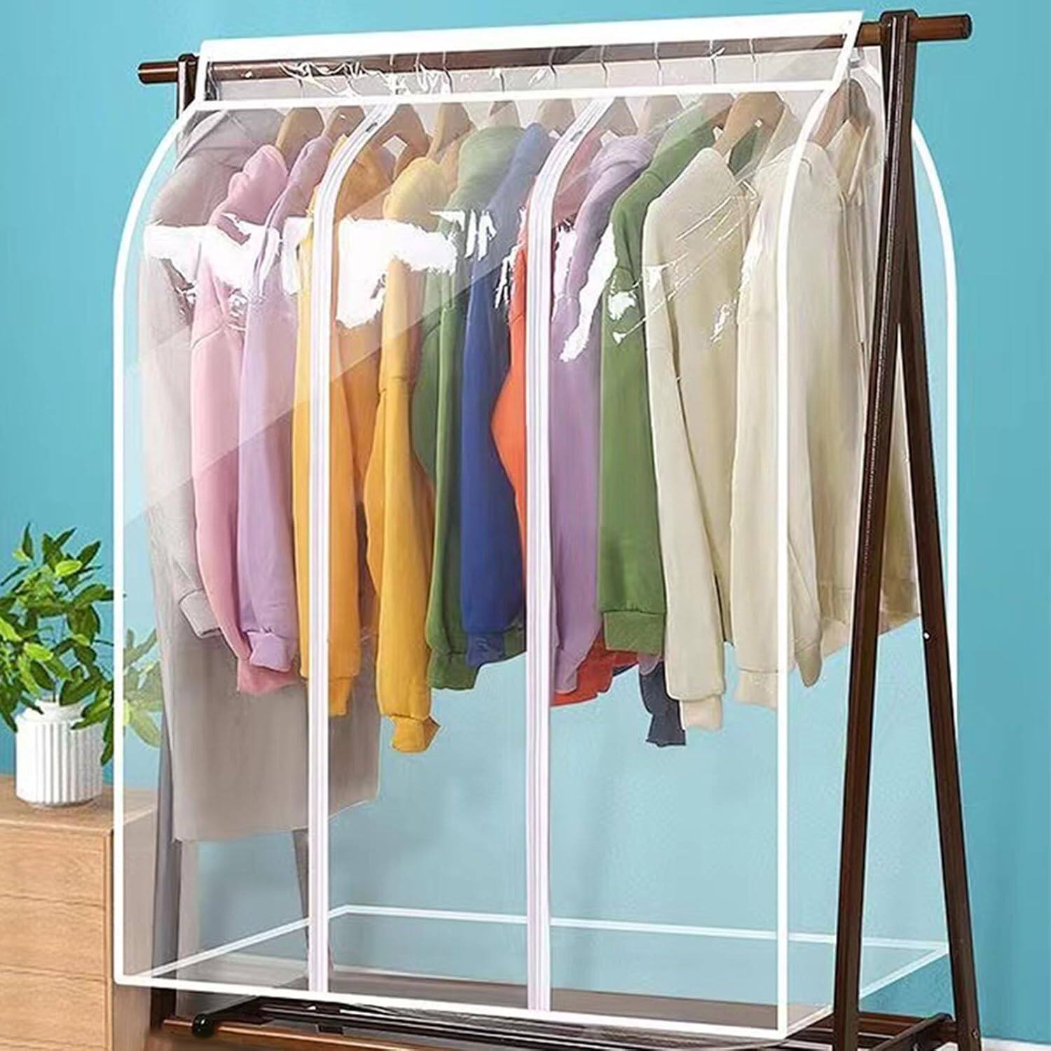 Front. blue - 2 Pcs 50'' Garment Rack Cover, Dustproof Waterproof Garment Bags for Hanging Clothes Clothing Storage Bag - color:A.