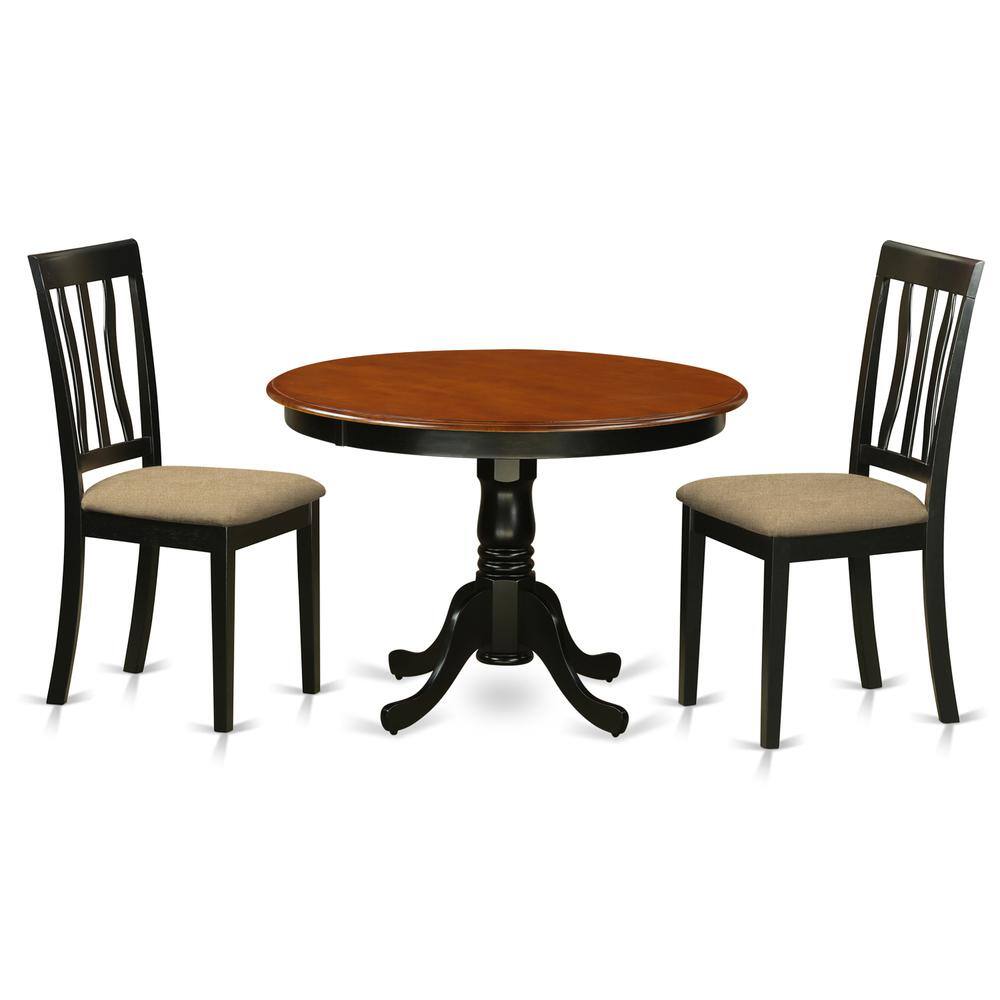 Back. East West Furniture - HLAN3-BCH-C 3 Pc Seat with a Kitchen Table and 2 Linen Dinette Chairs in Black - Black.