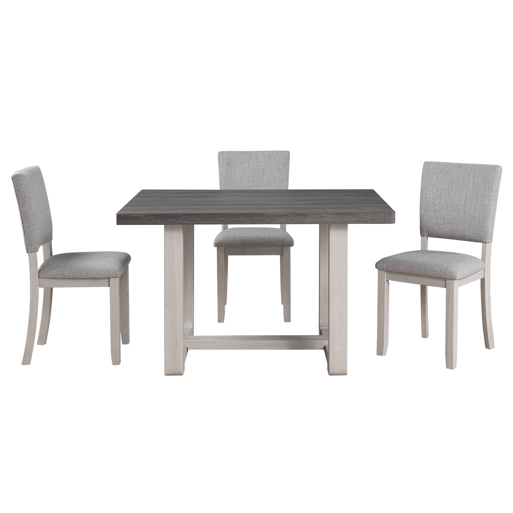 Alt View 1. Parrot Uncle - 5-Piece Transitional Dining Table Set, Space-Saving Round Table and 4 Upholstered Chairs for Kitchen and Dining Room - Gray.