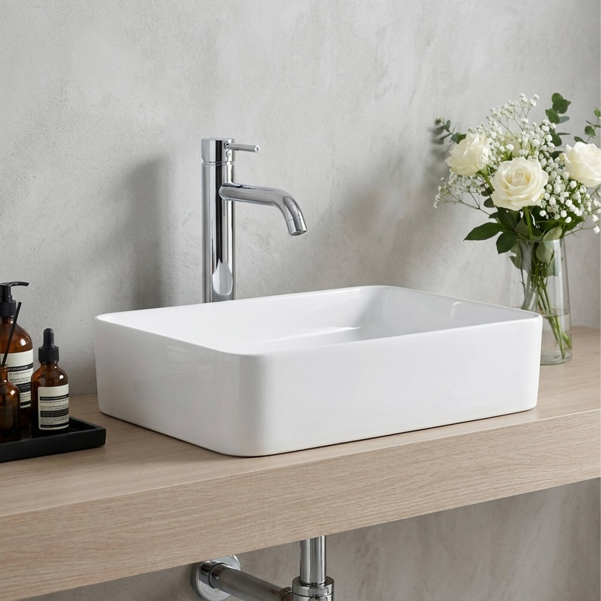 Alt View 2. Boyel Living - White Rectangular Ceramic Vessel Sink Sleek Glazed Art Bathroom Sink Bowl Countertop Vanity Basin - White.
