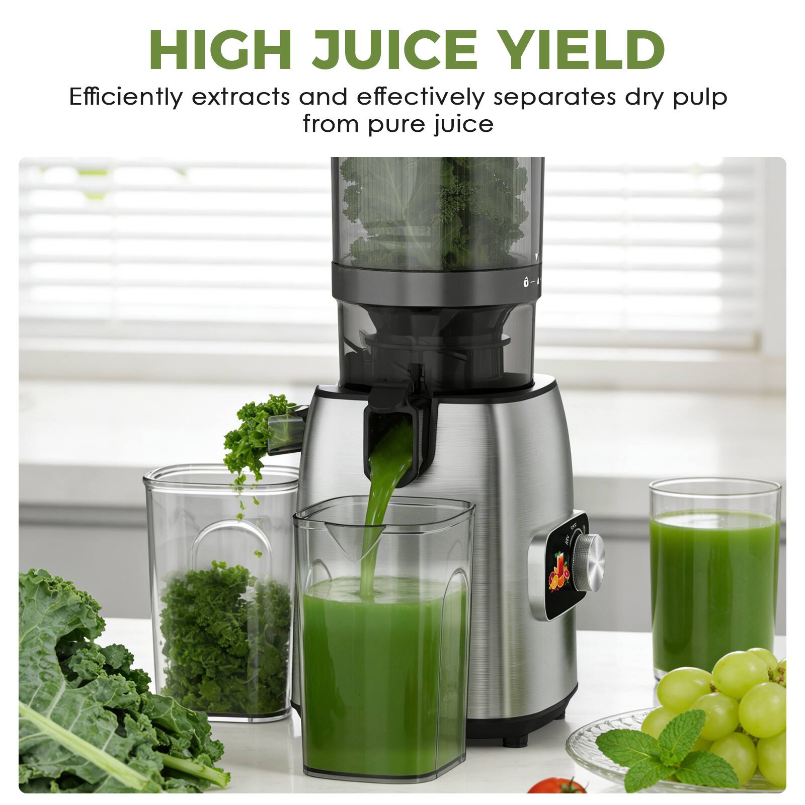 HIGH JUICE YIELD  
Efficiently extracts and effectively separates dry pulp from pure juice