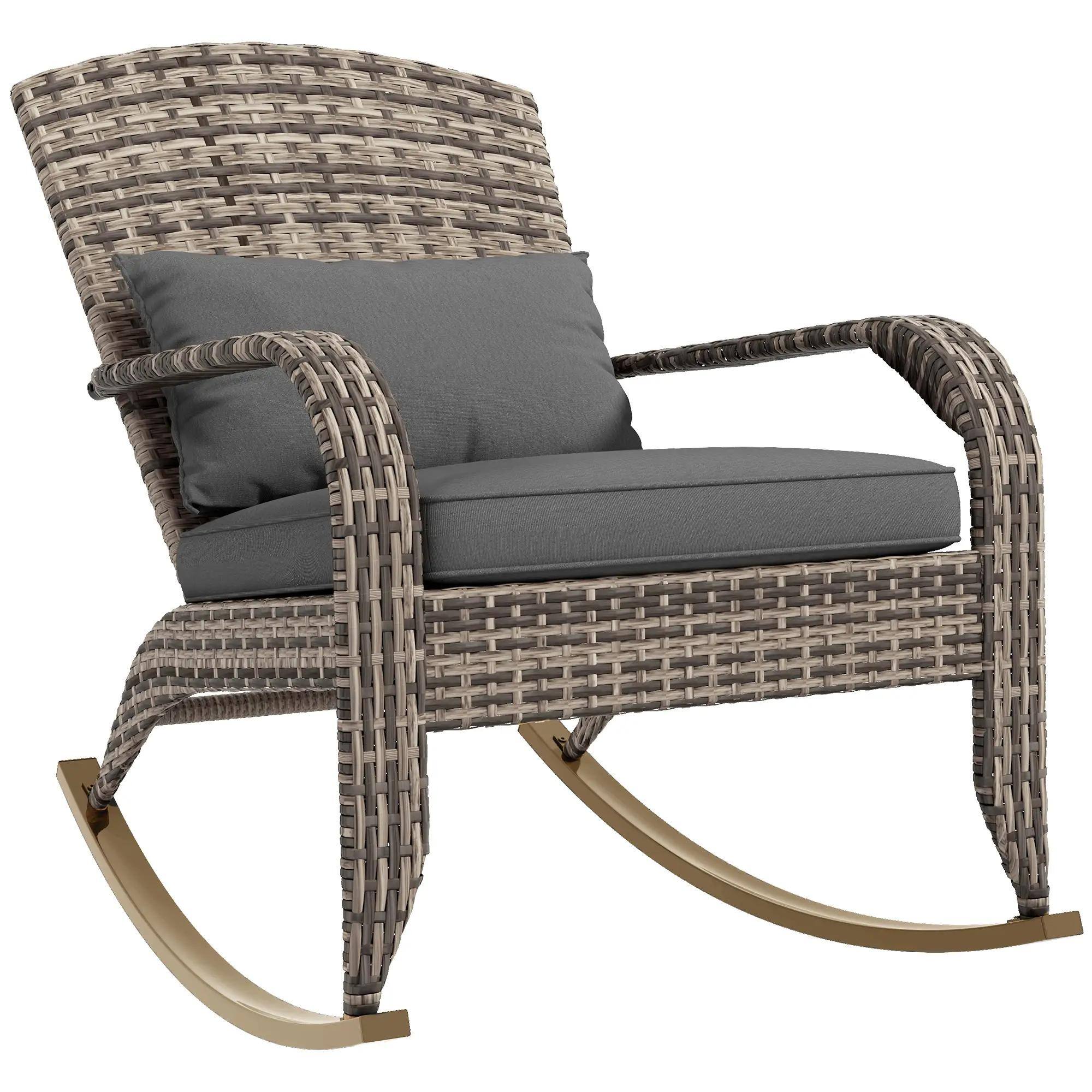 Left. Resenkos - Resenkos High-Back Wicker Adirondack Chair, Comfortable Outdoor Rocker with Pillow, Porch & Balcony Seating, Gray - Gray.