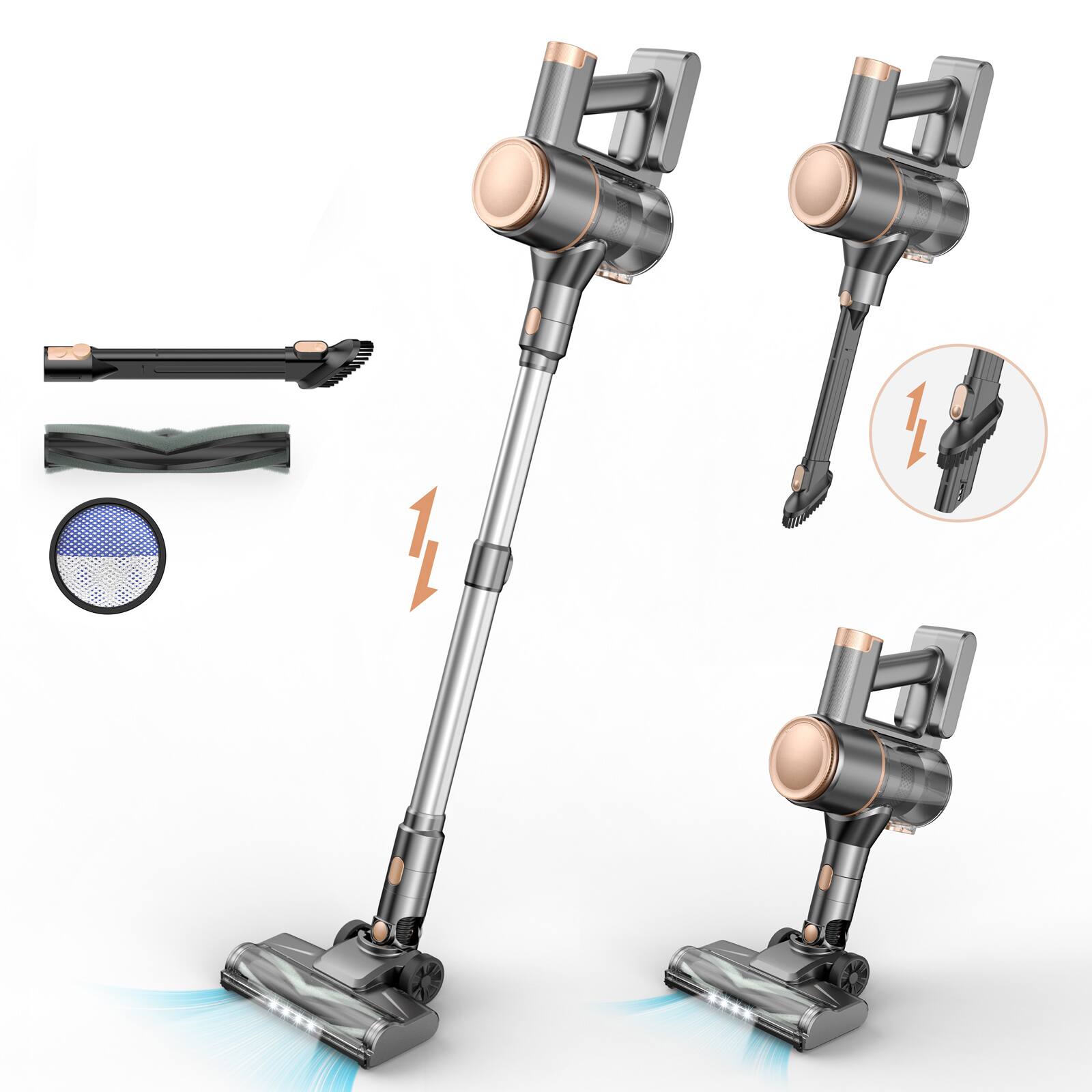 Front. INSE - N8 Cordless Vacuum Cleaner, Lightweight Stick Vacuum with Powerful Suction, 2200mAh Battery, 40 Mins Runtime - GOLDEN.