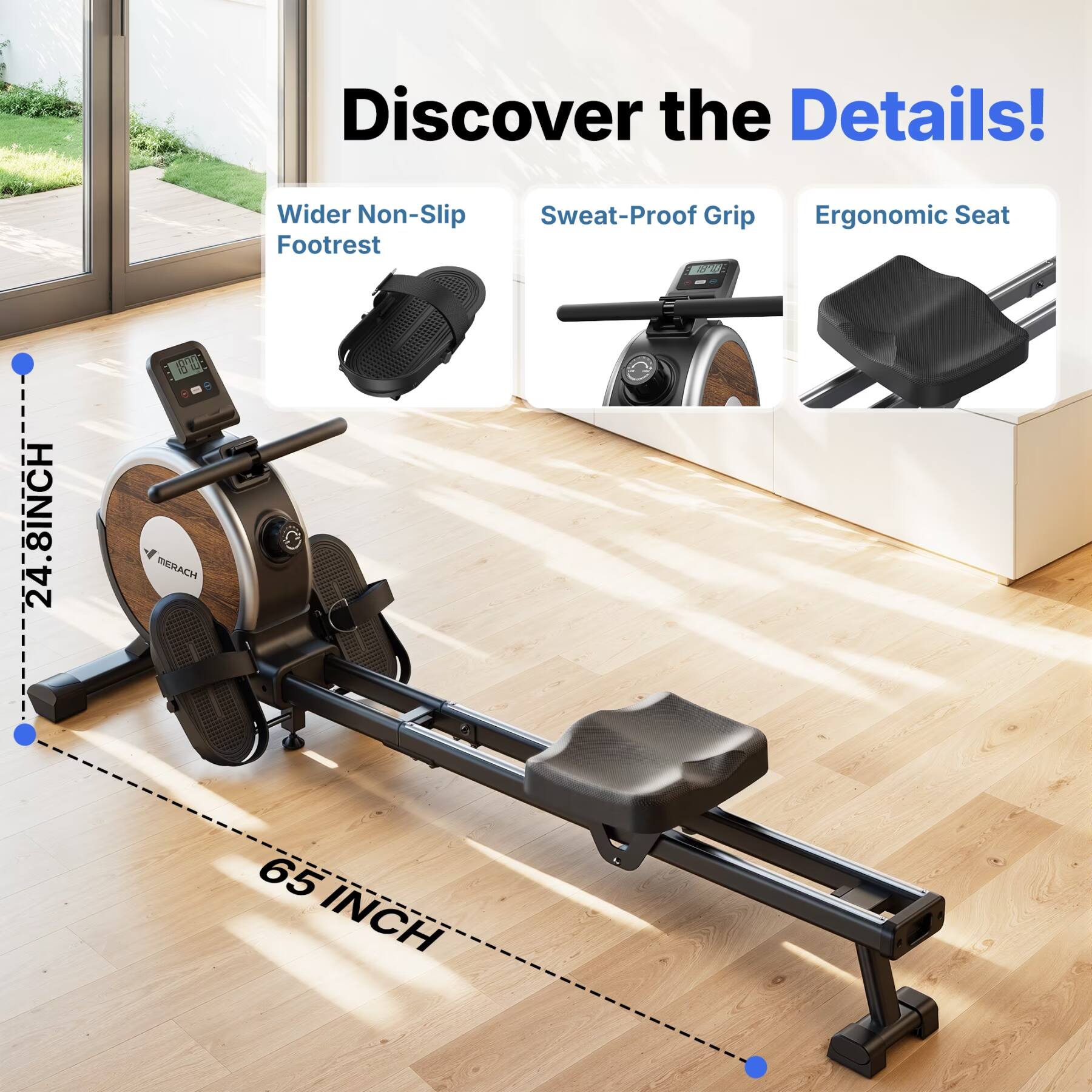 Discover the Details! Wider Non-Slip Sweat-Proof Grip Footrest F Ergonomic Seat 24.8INCH - B8'C: BERACH 65 INCH