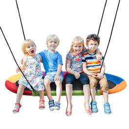 Costway - 60" Saucer Tree Swing Surf Outdoor Adjustable Kids Giant Oval Platform Swing Set - Colorful