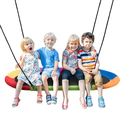 Front. Costway - Costway 60" Saucer Tree Swing Surf Outdoor Adjustable Kids Giant Oval Platform Swing Set - Colorful.
