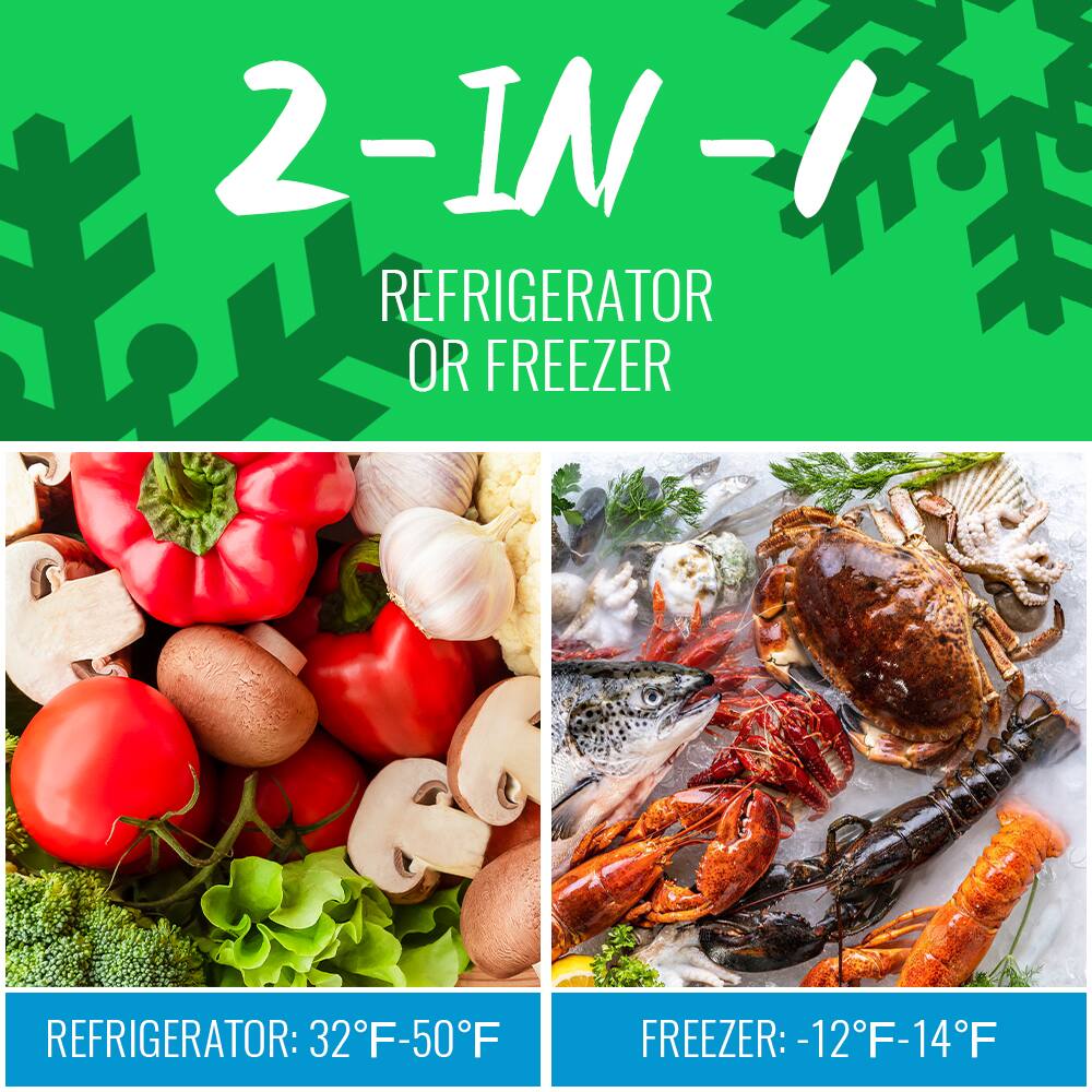 2-IN-1 REFRIGERATOR OR FREEZER

REFRIGERATOR: 32°F-50°F

FREEZER: -12°F-14°F