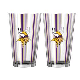Logo Brands - Minnesota Vikings Two-Piece 16oz. Striped Pint Glass Set - Multicolor