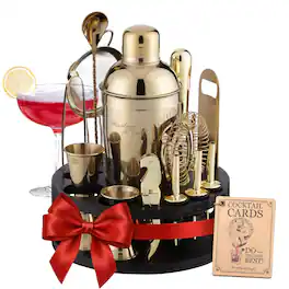 Zulay Kitchen - Mixology & Craft Bartender Kit – 15 Piece Cocktail Shaker Set with Bamboo Stand - Gold