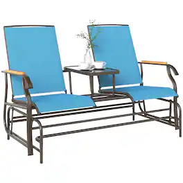 Outsunny - 2-Person Glider Bench, Outside Glider Swing Chair Loveseat with Table - Blue