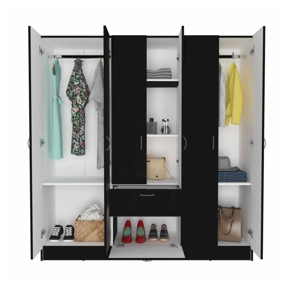 Alt View 1. TuHome - Mitu six Doors Armoire Black / White MDF - Black.