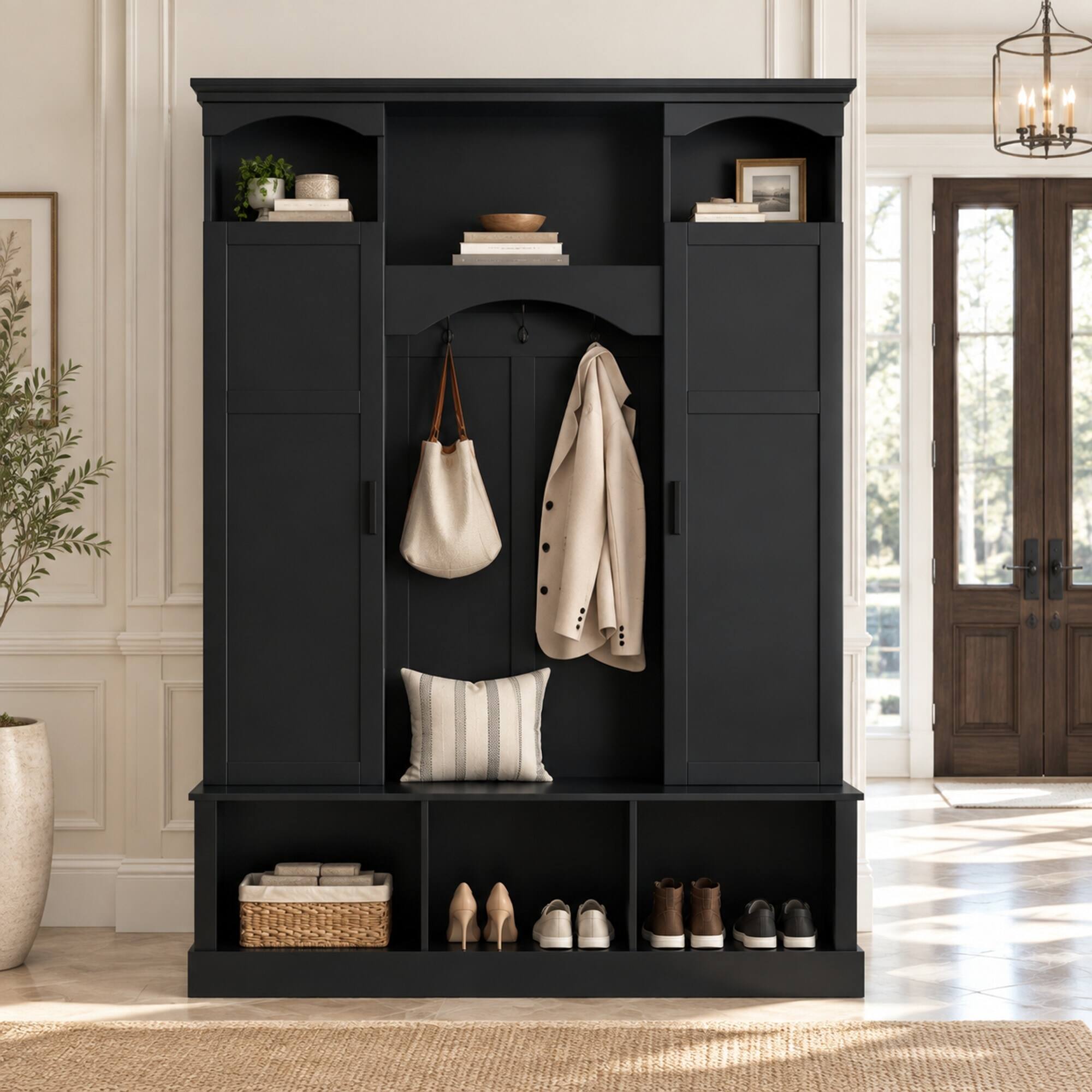 RYHNUYNE Modern All in One Hall Tree, 55.1 in Wide Entryway Storage ...