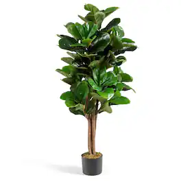 Gymax - 5Ft Fiddle Leaf Fig Tree Artificial Greenery Plant Home Office Decoration - Green