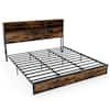 Front. Costway - Costway King Bed Frame with Charging Station Storage Headboard Under-bed Storage Space - Brown.