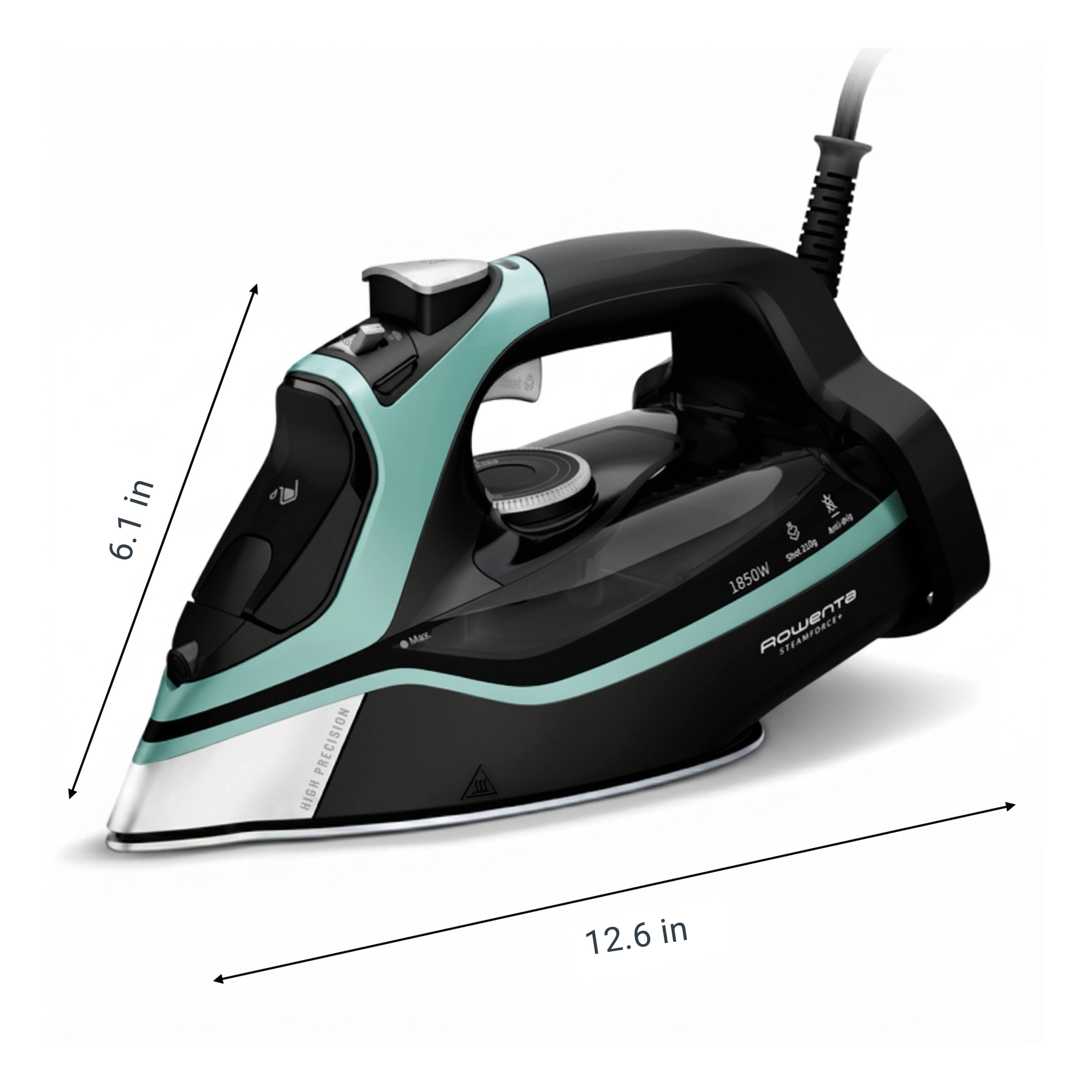 in 6.1 in 6.7 in

HAIH PRECISION
Max
-- Shot 210g 1850W STEAMFORCE
12.6 in