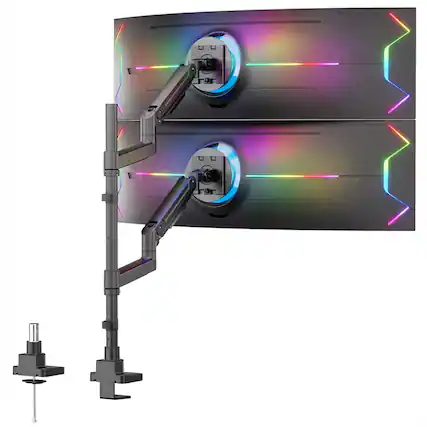 Front. Mount-It! - Heavy-Duty Dual Stacking Monitor Mount for 24-49 Inch Ultrawide Screens, 44 lb Capacity - Black.