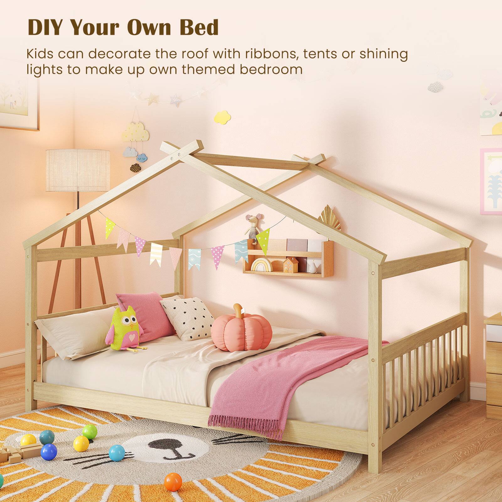 DIY Your Own Bed

Kids can decorate the roof with ribbons, tents, or shining lights to make up their own themed bedroom.