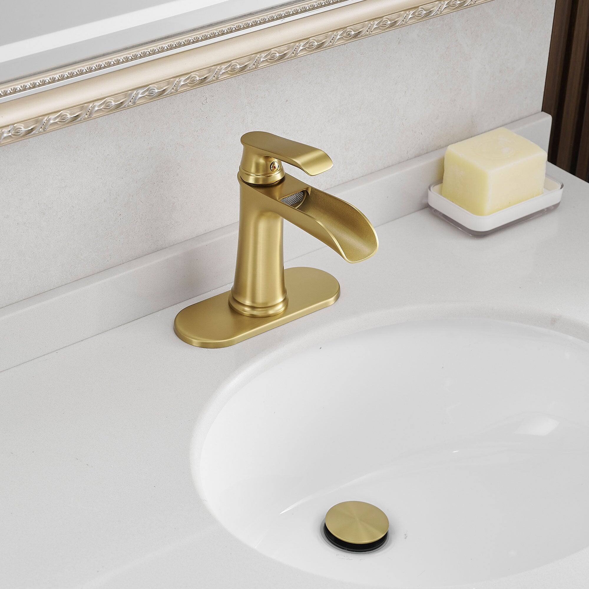 Alt View 10. Boyel Living - Single Handle Single Hole Bathroom Faucet Brushed Gold with Deck Plate Pop Up Drain and Water Supply Hoses - Brushed Gold.