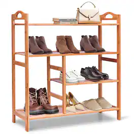 Ecooso - 4-Tier Shoe Rack Multifunction Bamboo Storage Organizer for Entryway or Hallway - Natural